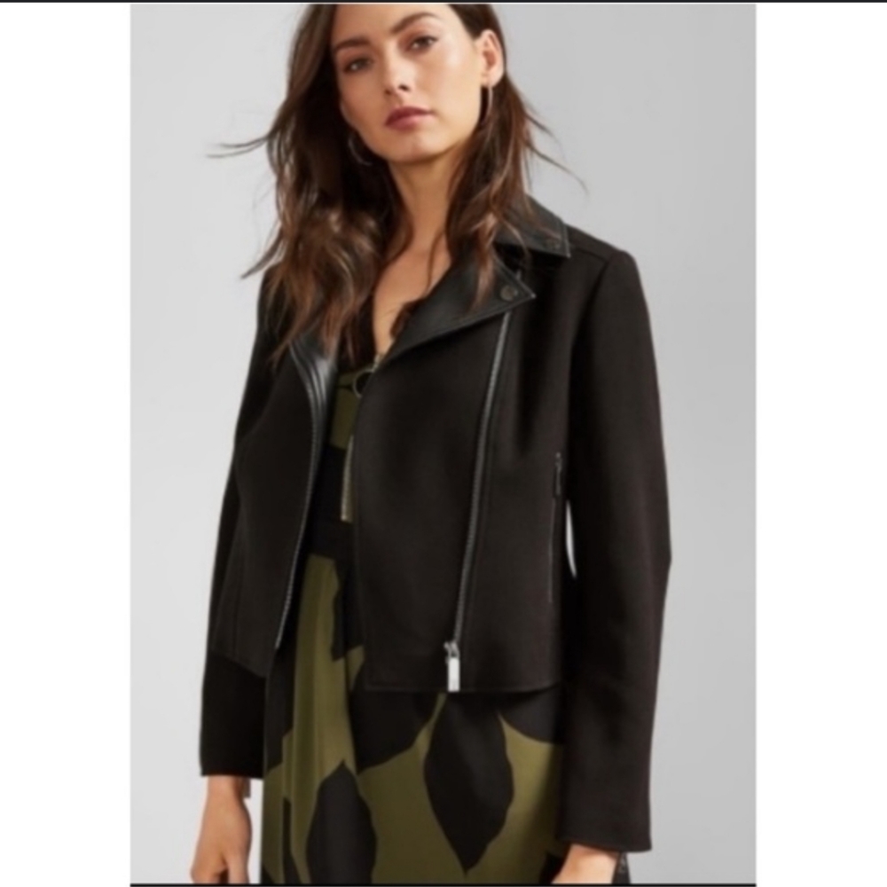 NWT TED BAKER Topas Faux Leather Collar Biker Zip Jacket size 3 - Picture 4 of 16
